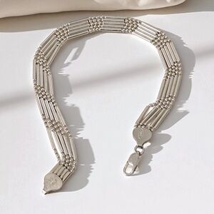 Italy 925 Sterling Silver AGI Beaded Ball Bar Chain 5 Strand Bracelet 8in